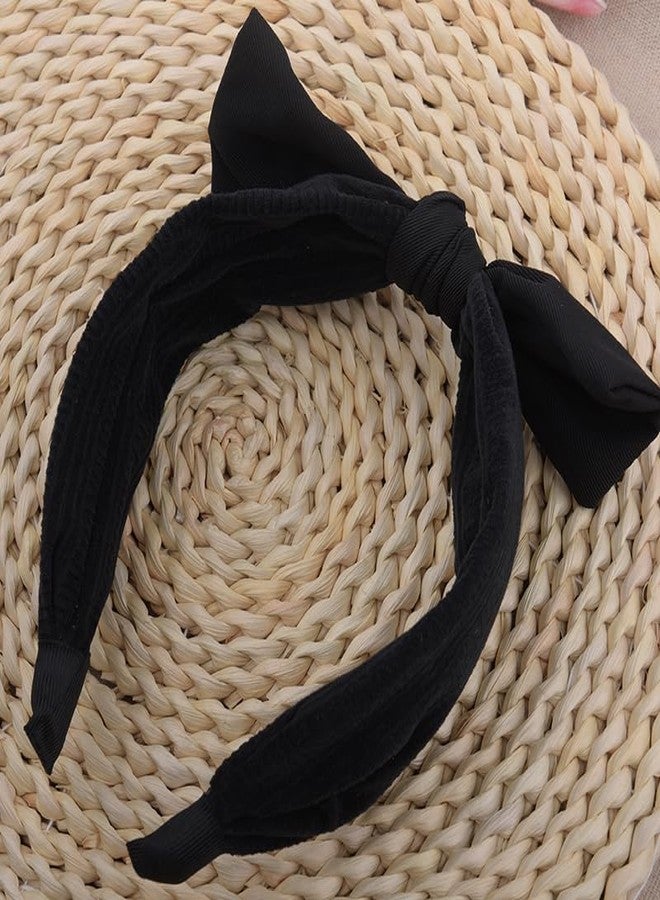 Borhmty Black Bow Wide Headband Hair Accessories for Women Girls Thick Soft Vintage Head Band Hairband Top Knot Knotted Headband Hairband for Women's Hair Simple Solid Bunny Ears Head band for Girls Women - Image 2